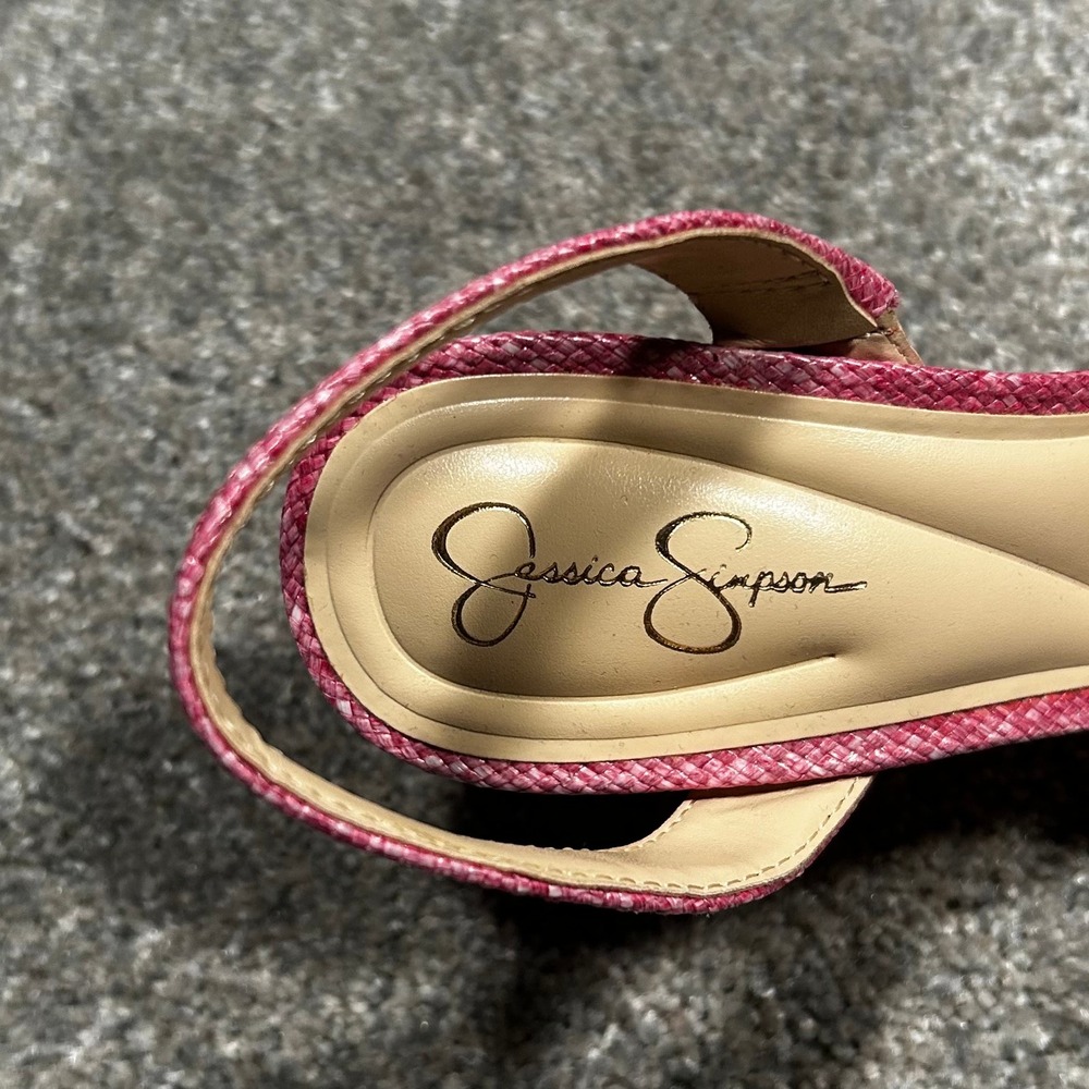 Jessica Simpson Nekira Pink Raffia Bow Slingback Block Heel Pumps JP-NEKIRA3 7.5 - Picture 4 of 6